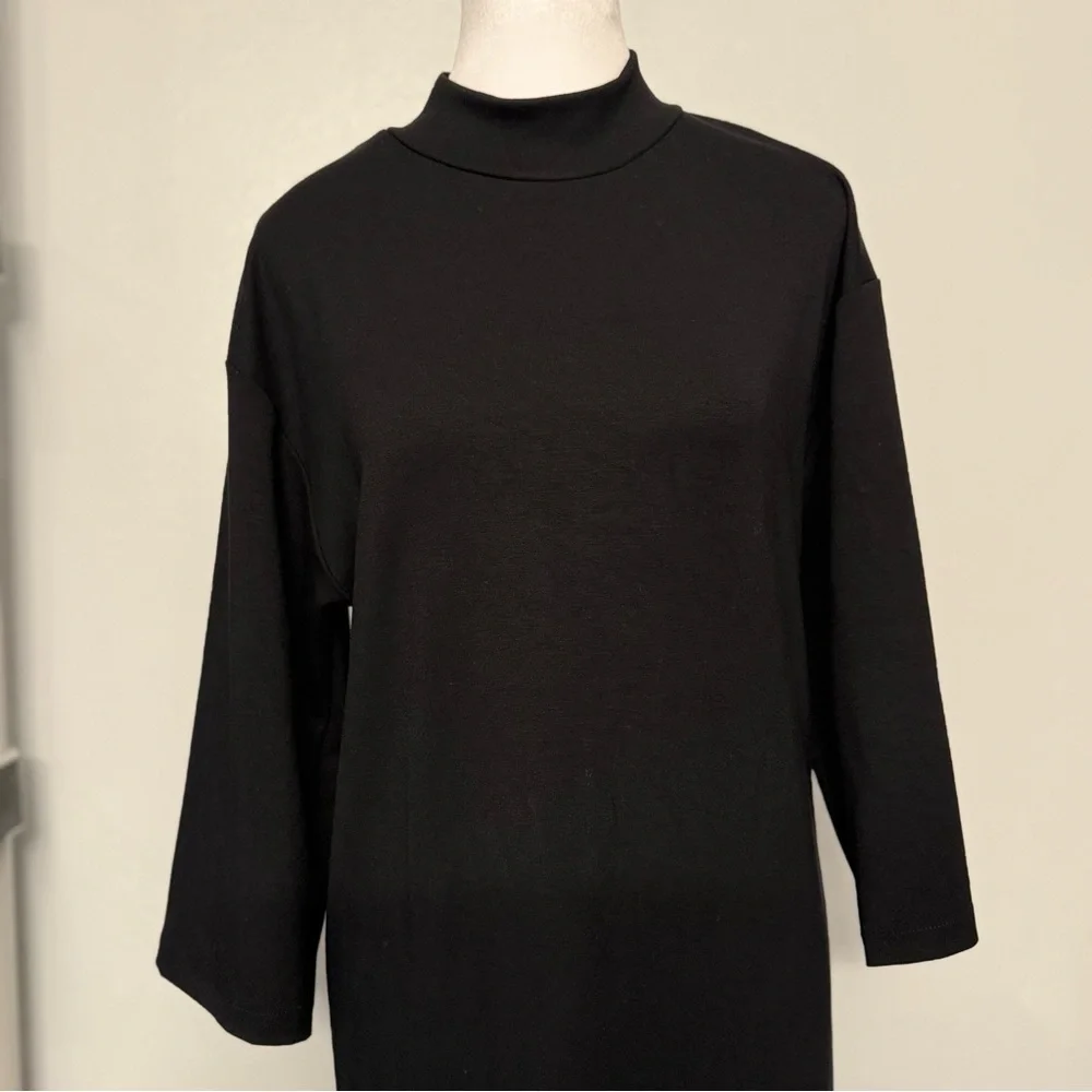 Zara Women’s‎ Mock Neck Midi Dress Black 3/4 Sleeves Size S